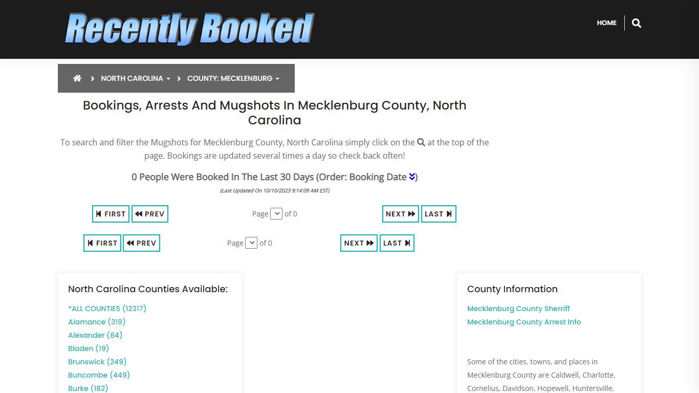 Bookings, Arrests and Mugshots in Mecklenburg County, North Carolina